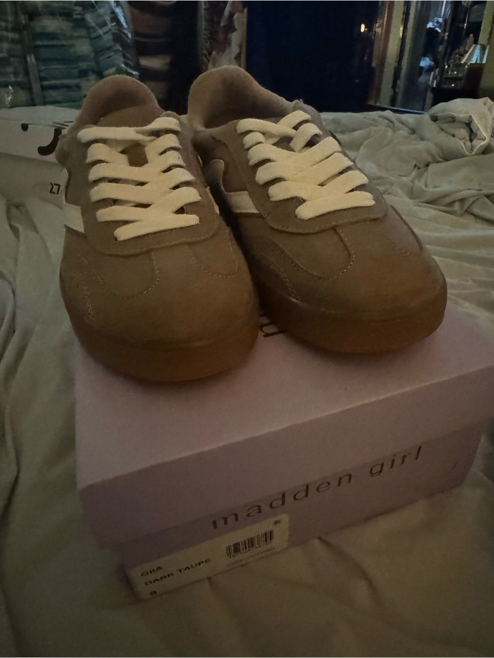 Madden Girl Taupe Suede Men’s Sneakers with White Laces